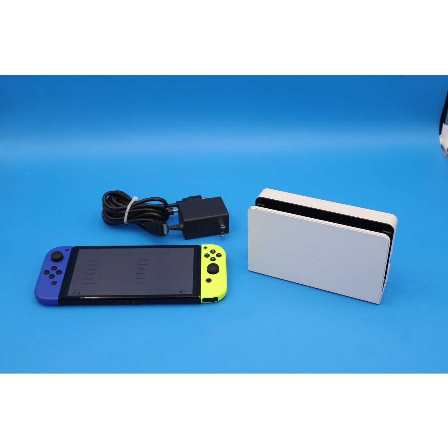 Nintendo Switch OLED Console HEG-001 Blue/Neon w/ Dock & Charger